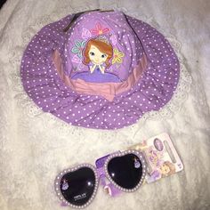 Nwt- Sofia The First Hat & Sunglasses Set! Such A Cute Set For Any Fashionista! Both Brand New With Tags! 2 Sets Available! Cute Sun Hat With Uv Protection For Playtime, Cute Pink Sun Hat With Uv Protection, Playful Pink Sun Hat With Uv Protection, Cute Adjustable Sunglasses For The Beach, Fun Purple Sunglasses For The Beach, Fun Purple Sunglasses For Beach, Girl Hats, Sofia The First, Disney Accessories