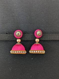 Silk Thread Jhumka Earrings / Medium Jhumki / Indian Earrings - Etsy Silk Thread Jhumkas, Jhumkas Earrings, Ladies Sangeet, Silk Thread Earrings, Silk Thread Jewelry, Return Gifts, Earrings Colorful, Thread Jewellery, Thread Earrings