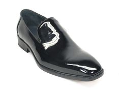 Style: 259-310P-Black Elegant Patent Leather slip-on loafer from Carrucci features a stitched welt! Great for denim and formal occasions alike! Luxury Patent Leather Loafers For Semi-formal Events, Black Goodyear Welted Slip-ons For Work, Classic Fitted Business Slip-ons, Formal Fitted Round Toe Slip-ons, Black Goodyear Welted Slip-ons, Formal Black Slip-ons, Black Formal Slip-ons With Round Toe, Black Slip-on Formal Loafers, Black Plain Toe Loafers For Formal Occasions