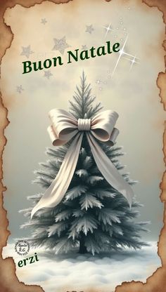 a christmas tree with a bow on it and the words buon natale written below