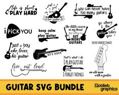 the guitar svg bundle includes different types of guitars and other musical instruments, as well as