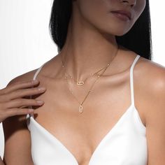 2 Rows Yellow Gold Diamond Necklace Move Uno | Messika 08852-YG Messika Necklace, Long Diamond Necklace, Rose Gold Diamond Necklace, Stackable Jewelry, Diamond Necklaces, Yellow Gold Jewelry, Gold Diamond Necklace, Bezel Set Diamond, Rose Gold Diamonds