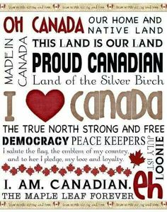 a poster with the words i love canada and other canadian things in red, white and black