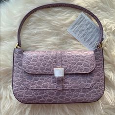 By Far Miranda Croc-Effect Leather Shoulder Bag Color: Lilac New. Unused. Textured Leather Rectangular Baguette Bag, Luxury Square Leather Baguette Bag, Luxury Textured Leather Satchel Baguette Bag, Elegant Textured Leather Travel Baguette Bag, Elegant Textured Leather Baguette Travel Bag, Luxury Textured Leather Top Handle Baguette Bag, Elegant Textured Leather Baguette Bag For Travel, Elegant Pink Textured Leather Shoulder Bag, Luxury Satchel Baguette Bag With Magnetic Closure