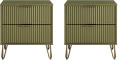 two green cabinets with metal legs on each side