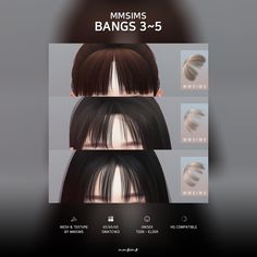 an image of some hair styles for the game bangs 3, 5 and 6s