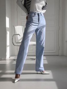 Classic straight leg ice blue colour denim jeans with chic silhouette. 100% Denim. Comfortable fit. Model is in MINUSEY S. ✔️ Free worldwide express shipping over $100✔️ Loved by 6,500+ customers✔️ Limited edition collections, maximum style⠀⠀⠀⠀⠀⠀⠀⠀⠀Stay ahead of the trend with can’t-find-anywhere-else staples. Your closet will thank you 💕 * MINUSEY XS = EU 32, US 0 (Denim size 24)* MINUSEY S = EU 34, US 2 (Denim size 25)* MINUSEY M = EU 36, US 4 (Denim size 26)* 100% Denim* Dry clean* Made in K Fitted Wide Leg Light Blue Jeans, Light Blue Fitted Wide Leg Jeans, Fitted Light Blue Wide Leg Jeans, Trendy Blue Straight Pants, Modern Blue Straight Leg Jeans, Modern High Rise Blue Jeans, Modern Mid-rise Blue Jeans, Modern Blue Mid-rise Jeans, Modern Blue Jeans For Spring