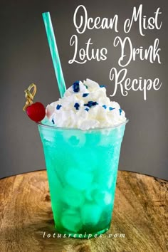 Ocean Mist Lotus Drink Recipe-pin image Coconut Lotus Drinks, March Lotus Drinks, White Lotus Recipes, Spring Lotus Drinks, Energy Drink Mocktail, White Lotus Energy Drink Recipes, Blue Lotus Drink Recipes, White Lotus Drink Recipes, Lotus Tea Recipe