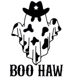 a black and white logo with the words booo haw in front of it