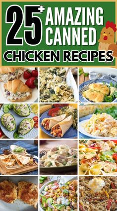 the cover of 25 amazing canned chicken recipes