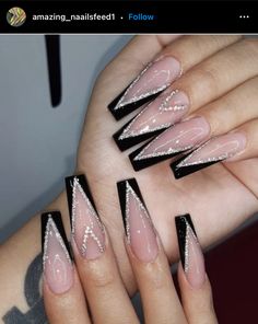 Templat Amplop, Nail Foils, Aurora Nails, Black Acrylic Nails, Valentine Nails, Nails Design With Rhinestones