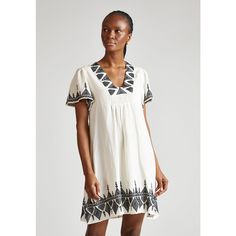 Liberty Embroidered Mini Dress - White | RAFFYA | Wolf & Badger White V-neck Dress With Geometric Embroidery, Chic Embroidered Linen Dress, Chic Linen Dresses With Embroidery, Summer V-neck Dress With Geometric Embroidery, White Embroidered Chic Dress For Vacation, Contemporary Clothes, Embroidered Mini Dress, June Birthstone Jewelry, Pearl Jewellery Earrings