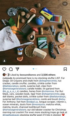 an image of the contents of a craft kit on a table with scissors, combs and other items