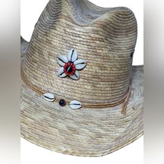 Sahuayo” Don Manuel Premium Straw Handmade In Mexico Seashell Trim Size 6 7/8 U.S. Or 55 Mexico Adorable Straw Cowgirl Hat With Straps, Rope Trim And Seashell Design On Front. Artisan Made In Mexico. Never Worn Out Only Tried On For Photo. Brim Is 3” Wide Hat Length: 14” Great For Vacations, Bridesmaids Parties,Nights Out Or Anytime You Just Want To Add A Little Country Charm. Cowboy Cowgirl Western Beyonc All American White Handmade Casual Straw Hat, Casual White Handmade Straw Hat, Handmade White Straw Hat For The Beach, Straw Cowgirl Hat, Wide Hat, Seashell Design, Bridesmaid Party, Cowgirl Hat, Cowgirl Western