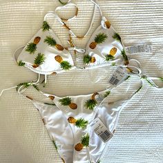 Forever 21 White Pineapple, Bikini, Size Large New With Tags Pineapple Outfit, Forever 21 Casual Beach Swimwear, Casual Forever 21 Swimwear For Beach, Forever 21 Triangle Top Swimwear For Summer, Forever 21 Triangle Top Swimwear For Vacation, Forever 21 Summer Swimwear For Vacation, Forever 21 Summer Vacation Swimwear, Forever 21 Swimwear For Summer Vacation, Summer Vacation Swimwear From Forever 21