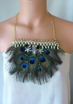 Peacock Feathers necklace/Natural Peacock feathers/Bib necklace Adjustable /alleged good fortune feathers/Handmade Statement Gift for her Peacock Feather Necklace, Luxury Peacock Design Necklaces For Diwali, Feather Jewelry Necklace, Diy Earrings Materials, Cat Eye Jewelry, Abalone Earrings, Feather Necklace, Handmade Gifts For Her, Feather Jewelry