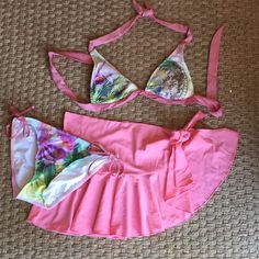 Set Includes: 1 Bikini Top Size Medium, 1 Bikini Bottom Size Medium (All Lucky Brand), And 1 Flirty Swim Skirt Ties At Side, Size Large (Skirt Is J Crew). All Never Worn. Pink Swim Dress For Beach Season Party, Pink Fitted Summer Swim Dress, Beachy Fitted Tankini For Summer Parties, Pink Swim Dress For Spring Party, Fitted Beachy Tankini For Summer Parties, Fitted Tie-side Swim Skirt For Vacation, Pink Tie-side Swim Skirt For Beach, Pink Swim Skirt For Poolside Spring, Fitted Pink Swim Skirt For Beachwear