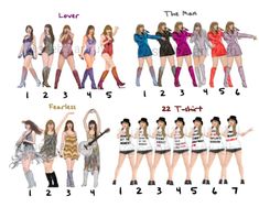 the girls are wearing different outfits and numbers to show their height, weight, and body measurements