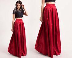 "Long Skirt with Pleats    ● Elegance skirt for special occasion ● Can be made in different colors ● High waist design ● Has side seam pockets ● Invisible zipper back ● Beautiful pleats, stitched in sash ● Without lining ● Standard length 120 cm (47,2 inches) fits as full length skirt ● Made of dense and soft polished cotton with a slight sheen ● Composition: 35% cotton, 35% polyester, 30% viscose ● We can make skirt with custom length or waist if you need   Please, find your size in STANDARD SIZE GUIDE on photo!   ◀ If you don't know what size you are feel free to contact us and tell your measurement. We will help you to choose the right size ▶   ✦ All our items are made to order, so please allow 3-14 days for production. This time rate doesn't include the shipping time. ✦ Our dresses wil High Waist Maxi Skirt, Skirt With Pleats, Full Length Skirt, High Waisted Maxi Skirt, Skirt High Waist, Full Length Skirts, Red Skirt, Floor Length Skirt, Skirt With Pockets