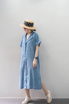 Linen Dress , Work Dress Linen, Linen Summer Dress, Casual Linen Dress - Etsy Thailand Casual Cotton Maxi Dress With Button Closure, Casual Non-stretch Short Sleeve Maxi Dress, Casual Non-stretch Maxi Dress With Short Sleeves, Casual Non-stretch Maxi Dress For Daywear, Collared Cotton Maxi Dress For Summer, Casual Long Blue Shirt Dress, Casual Long Dress With Button Closure, Long Casual Dress With Button Closure, Casual Relaxed Fit Maxi Dress With Buttons