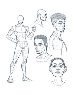 an image of a man's head and body sketches