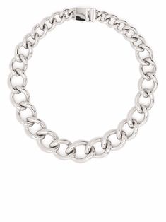 sterling silver Liz chain necklace from Tom Wood featuring chain-link detailing, rear clasp fastening and chunky design. White Link Necklace With Silver Chain, Luxury Silver Link Chain Necklace, White Link Metal Necklaces, White Link Chain Metal Necklace, Farfetch Silver Necklace, Silver Chain Necklace, Wood Jewellery, Chain Link, Sterling Silver Chains