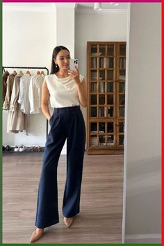 Corporate Work Wear Women, Summer Business Looks Women, Business Professional Outfits Shoes, Navy Slacks Outfit Women Work Attire, Summer Work Outfits Formal, Working Pants Women, Colorful Office Attire, Basic Corporate Outfits, Slacks Summer Outfit