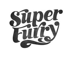 the words super furry written in black ink on a white background with an artistic design