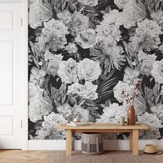 Gothic Flower Wallpaper image 1 Black And White Roses, Gothic Flowers, Floral Pattern Wallpaper, Flower Mural, Thick Wallpaper, Peony Wallpaper, Vintage Floral Wallpapers, Wallpaper Home Decor, White Watercolor