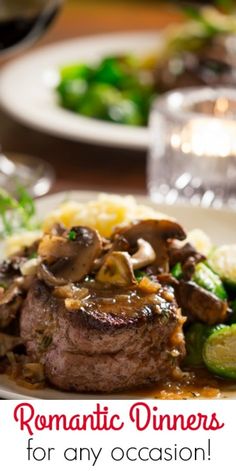 a white plate topped with steak and mushrooms