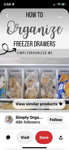 the app shows how to organize freezer drawers and save space in order for food