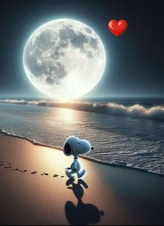 a cartoon character is walking on the beach with a heart shaped balloon in front of him