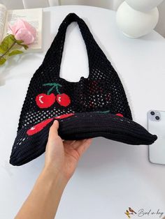 BirdinBag - Womens Summer Crochet Mesh Beach Tote Bag: Stylish and Practical Casual Summer Crochet Pouch Bag, Summer Crochet Pouch Bag For Shopping, Handheld Crochet Bag For Shopping In Beach Season, Handheld Crochet Bag For Shopping During Beach Season, Trendy Black Crochet Bag For Summer, Casual Crochet Shoulder Bag For Beach Season, Casual Crochet Bags For Vacation, Handmade Black Bags For Spring, Summer Black Crochet Bag For Shopping