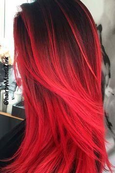 Cherry Ombre Hair, Dark Red Hair Color, Red Ombre Hair, Dyed Red Hair, Hair Color Crazy, Dark Red Hair, Bright Red Hair, Ombré Hair, Red Ombre