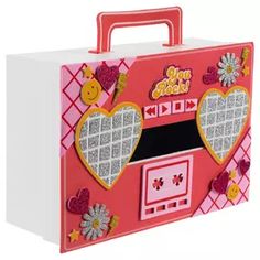 a pink and white box with hearts on it