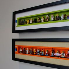 two framed pictures with lego figures on them