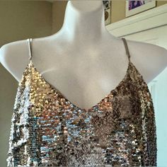 Beautiful Flattering Party Dress. Amazing Design. Really Unique And Very Good Quality Brand. Sleeveless Sequin Dresses For Celebration, Glamorous Sleeveless Dress For Celebration, Glamorous Sleeveless Celebration Dress, Glamorous Sleeveless Mini Dress For Holiday, Sleeveless Dresses For Party Season Celebrations, Sleeveless Dresses For Celebration Party Season, Sleeveless Dresses For Summer Celebrations, Fitted Sequin V-neck Camisole, Cashmere Dress