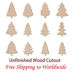 unfinished wood cutout christmas trees with free shipping to world wide