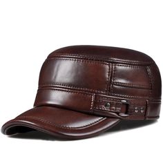 This stylish baseball cap is made up of premium material and finely knitted for winters that adds on a chunky look in the attire. Made up of Cortex material which is designed to ensure the maximum ergonomic and comfort. The outer full grain leather gives the cap the combination of great quality and fashion as well. It is ideal to keep you cozy and warm during winters. Comes with an additional thick layer of faux fur inside which protects the head during winters and the eversion earmuffs type pro Flat Cap Men, Leather Beret, Mens Hats Fashion, Army Hat, Leather Baseball Cap, Army Cap, Leather Hat, Military Hat, Ear Protection