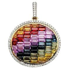 Rainbow Sapphires, Sapphire Color, Red Orange Yellow, Sapphire Pendant, Oval Pendant, Diamond Halo, Gold Pearl, Diamond Clarity, Halo Diamond