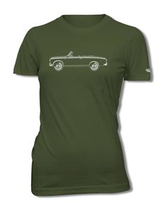 a women's green t - shirt with an image of a car on it