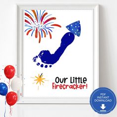 a firecracker poster with balloons and streamers