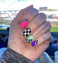 Purple Checkered Nails, Checkered Flag Nails, Checkerboard Nails, Boho Nails, Cute Toe Nails, Crazy Nails