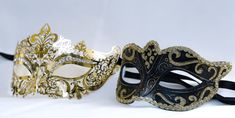 This is a stunning gold masquerade pair of masks that is perfect for a his and hers gold masquerade. For the girls mask is a laser cut gorgeous Gold Mask For Mardi Gras Evening, Elegant Gold Mask For Masquerade, Gold Carnival Eye Mask, Gold Masks For Mardi Gras Evening Events, Gold Masks For Mardi Gras Evening, Gold Eye Mask For Costume Party, Gold Masks For Evening Carnival, Gold Carnival Masks For Evening, Elegant Gold Mardi Gras Masks