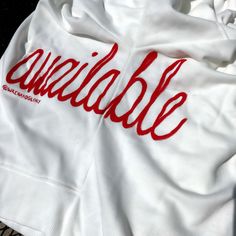 'AVAILABLE' PAINTED SWEATSHIRT - Wren + Glory White Letter Print Sweats Athleisure, White Letter Print Sweats In Athleisure Style, White Letter Print Sweats Athleisure Style, White Athleisure Sweats With Letter Print, White Casual Sweats With Graphic Print, Casual White Graphic Print Sweats, Casual White Sweats With Graphic Print, White Letter Print Sweats For Loungewear, White Graphic Print Sweats For Loungewear