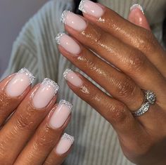 Silver Tip Nails, One Glitter Nails, What Nails, Glitter French Nails, Glitter Tip Nails, Glitter French Tips, Silver Glitter Nails, White And Silver Nails, Nails 2022