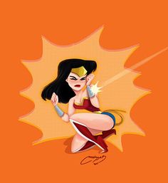 wonder woman sitting on top of an orange background