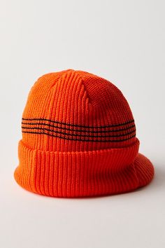 Ready for anything in a retro-inspired style, this super cool beanie is featured in a ribbed knit fabrication with minimal visor and staple striping for an added sporty touch. | MTN Wear Visor Beanie by FP Movement at Free People, Safety Orange Sporty Beanie For Cold Weather, Retro Winter Beanie, Retro Visor Hats For Winter, Retro Winter Visor Hat, Ribbed Beanie For Streetwear, Cool Beanies, Visor Beanie, Orange Fits, Fp Movement