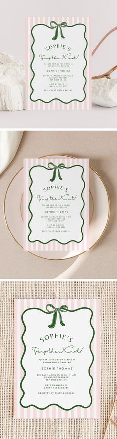 wedding stationery with pink and green details