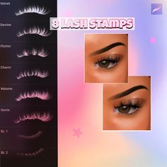 an image of different lashes and eyelashes for the simstaps game, which is also available